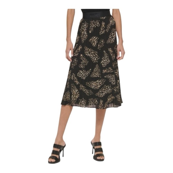 DKNY Animal Print Pleated Pull-On Skirt  - Size Large - Picture 3 of 11